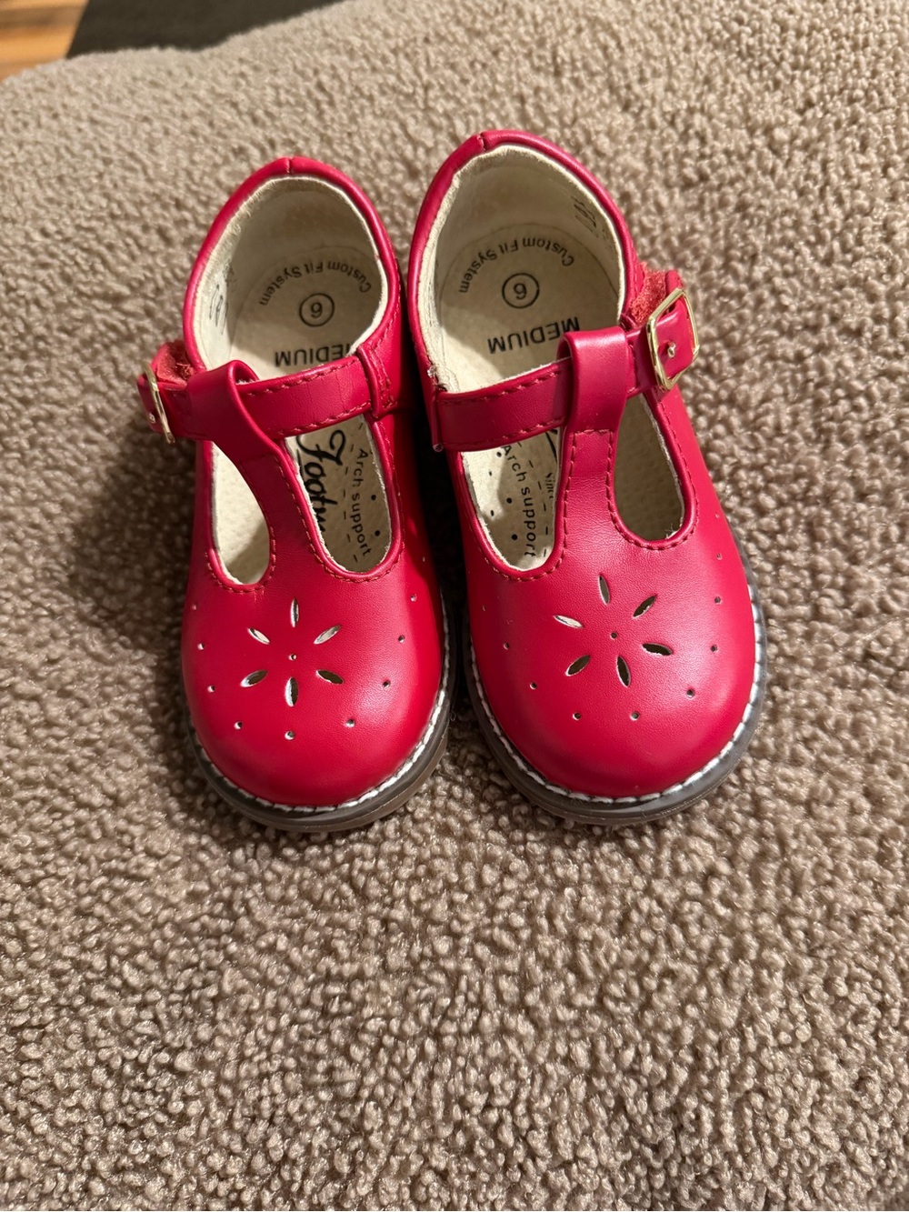 FootMates Girls' Red T-Strap Perforated Mary Janes